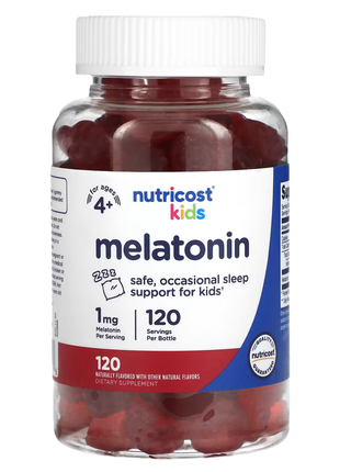 Nutricost, мелатонін для дітей, від 4 років, 1 мг, 120 жувальних таблеток