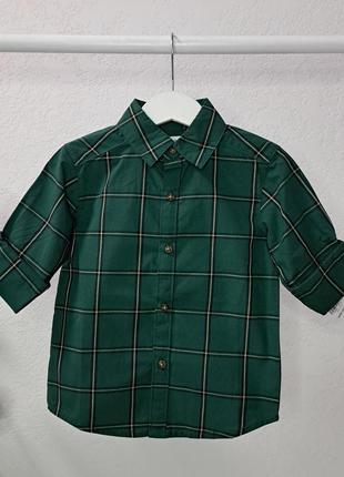 Зеленая детская рубашка в клетку1 фото