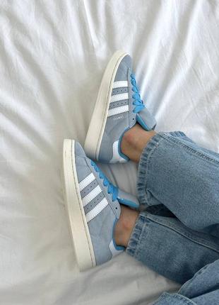 Жіночі замшеві кросівки adidas campus white blue адідас кампус1 фото