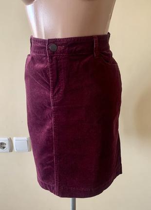 Вельветовая бордовая юбка марсала indigo collection размер 10-12 m l1 фото