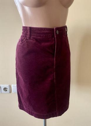 Вельветовая бордовая юбка марсала indigo collection размер 10-12 m l4 фото