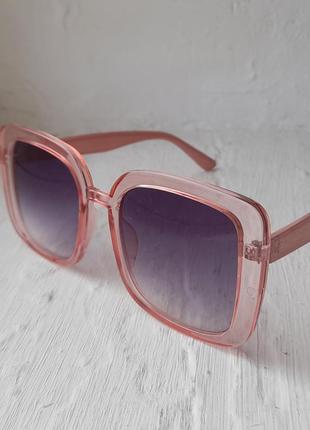 Очки солнцезащитные квадратные розовые с блестками1 фото