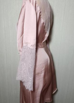 Халат жіночий. сексуальний жіночий мереживний халат для дому. колір – мокко шовковий халат.3 фото
