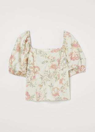 Лляний топ блуза з льону топ в квітковий принт linen blend h&m льняной топ блуза с льна