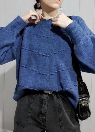 Оверсайз свитер небесно голубого цвета с широкими объемными рукавами в винтажном ретро стиле2 фото