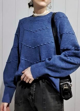 Оверсайз свитер небесно голубого цвета с широкими объемными рукавами в винтажном ретро стиле3 фото
