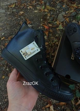 Чорні шкіряні черевики кросівки високі кеди converse3 фото