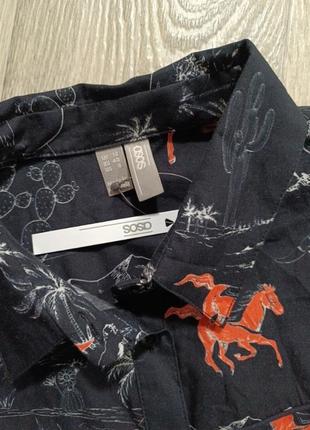 Сток рубашка с лошадьми и кактусами 🌵 в ковбойском стиле 🤠 винтаж с объемными рукавами asos3 фото