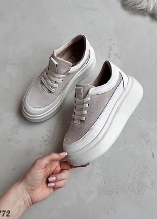 Кеды кожаные на утолщенной подошве