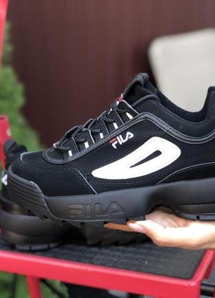 Р.36-40  кроссовки  fila disruptor 2 (черные, белое лого)3 фото