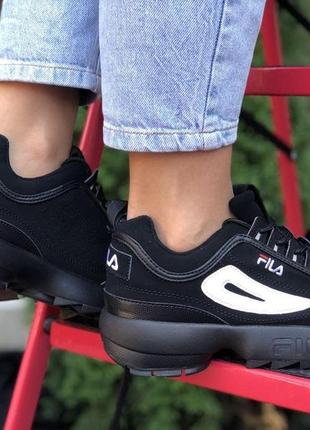 Р.36-40  кроссовки  fila disruptor 2 (черные, белое лого)2 фото