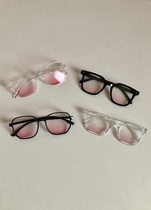 Очки очки чёрные черные прозрачные нулёвки нулевые прозрачные ретро, квадратные барбы розовые4 фото