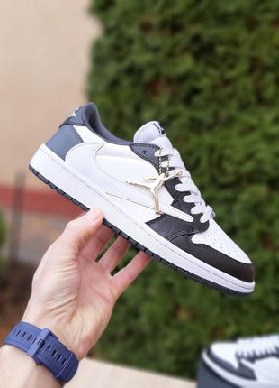 Кросівки nike air jordan 1 low fragment design cactus jack білі з чорним2 фото