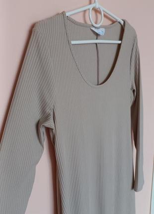 Сіро-бежева еластична сукня в рубчик, платье беж в рубчик миди 46-50 р.3 фото
