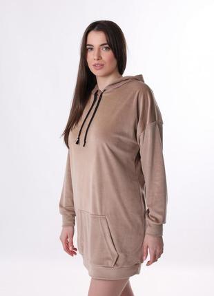 Туника, худи с капюшоном велюровая
