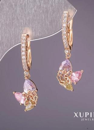 Серьги xuping с камнями, позолота 18к