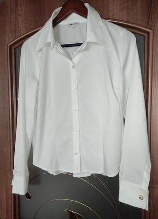 Белая коттоновая рубашка / блуза с запонками jjbenson (64% хлопок)6 фото