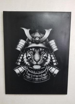 Лазерно-гравированная картина "тигр-самурай"