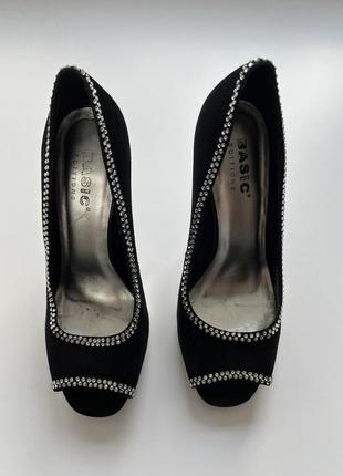 Туфли женские черные замшевые со стразами2 фото