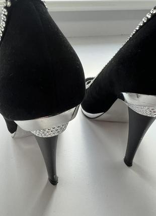 Туфли женские черные замшевые со стразами4 фото