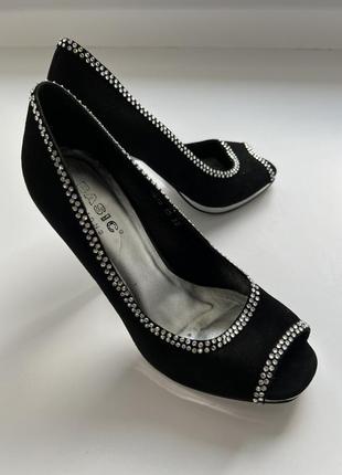 Туфли женские черные замшевые со стразами3 фото