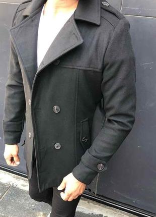 Чоловіче пальто чорне на ґудзиках туреччина3 фото