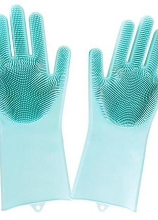 Силиконовые перчатки magic silicone gloves pink для уборки чистки мытья посуды для дома. цвет: бирюзовый1 фото