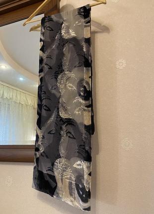 Панбархатний шовковий шарф чорно сірих кольорів