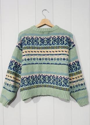 Оверсайз укорочений свитер pull&bear з візерунком орнамент із широкими рукавами в пастельних тонах y2k у вінтажному стилі ретро3 фото