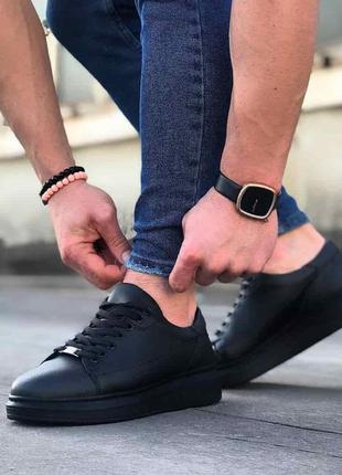 Мужские кроссовки черные кожаные турция