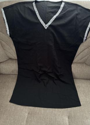 Легкое прямое черное платье, туника хл3 фото