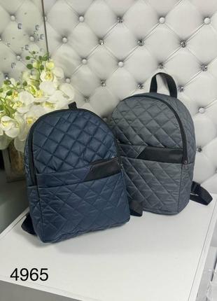 Мужской женский качественный рюкзак черный стеганая плащевка синий6 фото