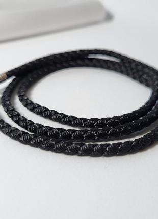 Шнурок кольє на шию чорний шовковий 3 мм 45 см срібло 925 проби 4028 1.25г
