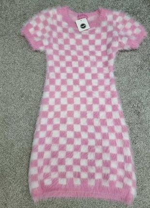 Стильное весеннее платье травка шахматка девочке 146- 152 см