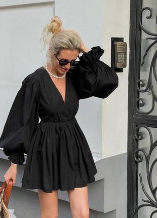 Черное мини платье из льна4 фото
