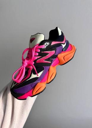 Яркие женские кроссовки new balance 9060 pink orange purple reflective premium цветные2 фото