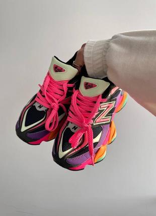 Яркие женские кроссовки new balance 9060 pink orange purple reflective premium цветные3 фото