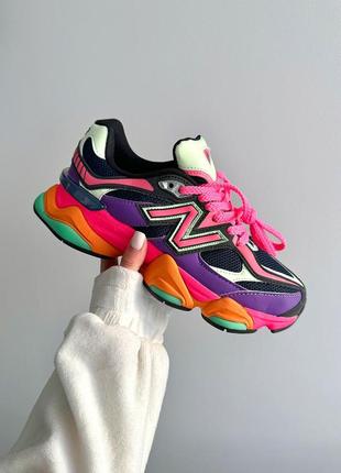 Яркие женские кроссовки new balance 9060 pink orange purple reflective premium цветные1 фото