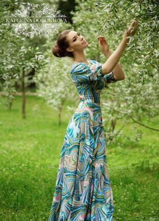 Стильно голубое  макси платье sova из хлопка3 фото