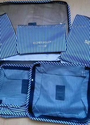 Набор дорожных сумок для путешествия из шести штук в сине-белую полоску2 фото