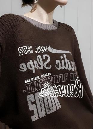 Вінтажний оверсайз светр з принтом з текстом шоколадного кольору y2k вінтаж ретро diesel4 фото
