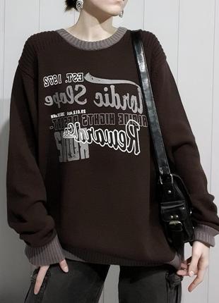 Вінтажний оверсайз светр з принтом з текстом шоколадного кольору y2k вінтаж ретро diesel2 фото
