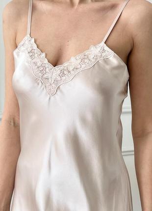 Комбінація шовкова монако бежева 100% натуральний шовк жіноча нічна сорочка6 фото
