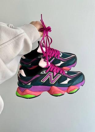 Нереальные женские кроссовки new balance 9060 purple acid premium тёмно-зелёные с малиновым цветные2 фото