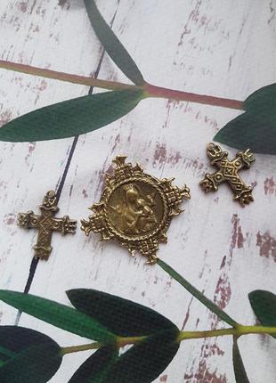 Набір згарди бронзові богородиця та два хрести вишиванка
