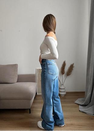 Базові блакитні широкі прямі сині джинси zara wide leg1 фото