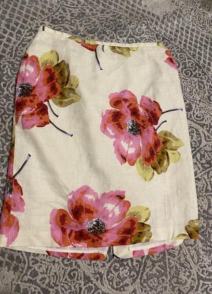 Льняная юбка цветочный принт
