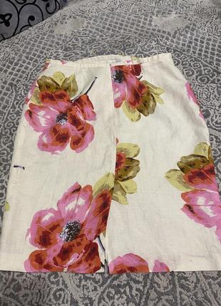 Льняная юбка цветочный принт3 фото