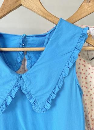 Голубое хлопковое платье zara с трендовым воротничком6 фото