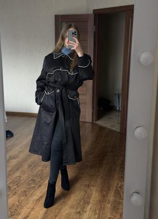 Стильний тренч плащ пальто чорний у горох nina vladi